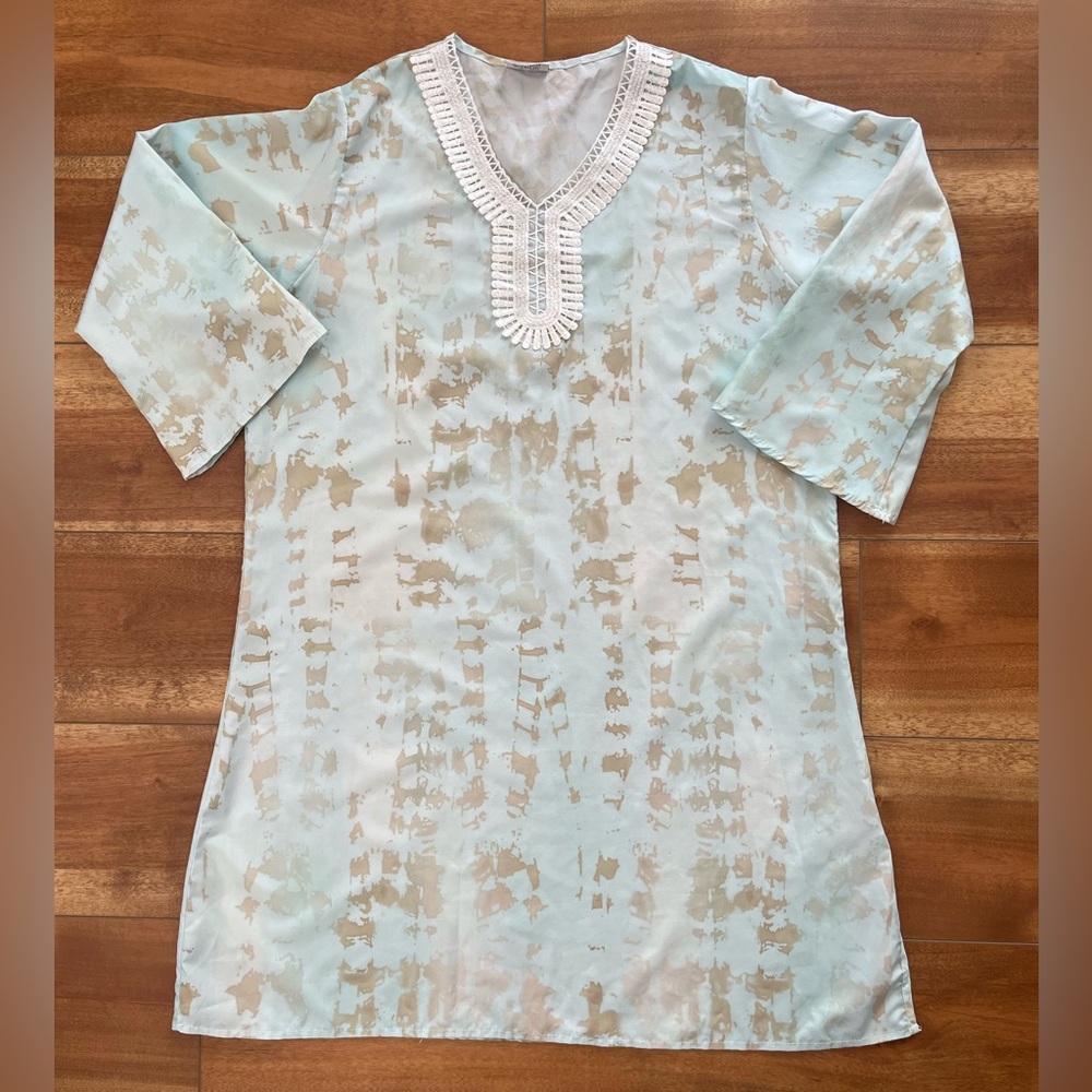 Lulla Collection by Bindya Teal and Gold Embroidered Neckline Tunic